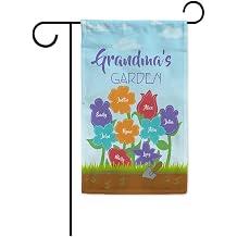 Custom Grandma's Garden Flag for Outside Featuring The Names of Her Children and Grandchildren with 9 Flowers 12.5 X 18 Inch Printed Double Sides