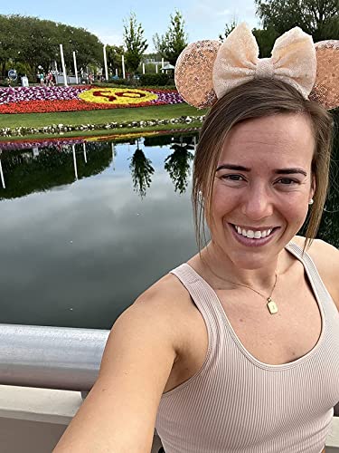 Image of CLGIFT Rose gold Minnie Ears Beige, bridal wedding Minnie Ears, Silver gold blue minnie ears, Rainbow Sparkle Mouse Ears,Classic Red Sequin Minnie Ears (Rose Gold and Beige)