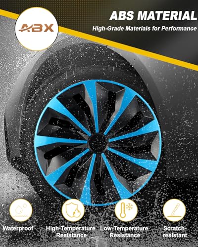 Image of ABX Hubcaps,16 inch hubcaps Set of 4, Wheel Rim Cover ABS Material, Snap On Car Truck SUV Replacement, for Toyota Camry Nissan Mazda etc, Black & Blue