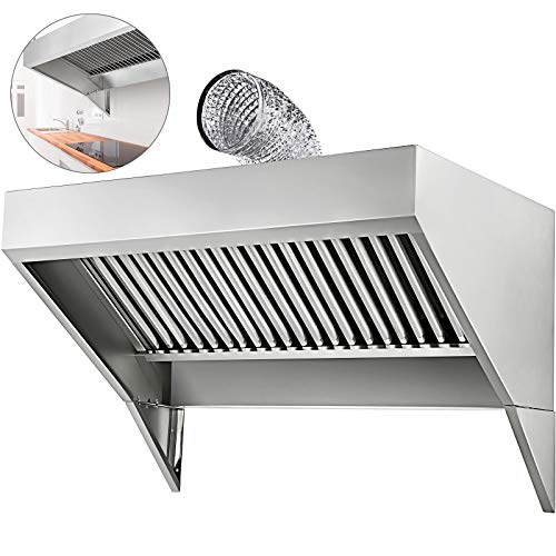 VEVOR Concession Trailer Hood, 4FT Long Food Truck Hood Exhaust, 4-Foot X 30-Inch Stainless Steel Concession Hood Vent, Commercial Hood Vent Includes Baffle Hood Filter, Grease Groove, Fume Pipe