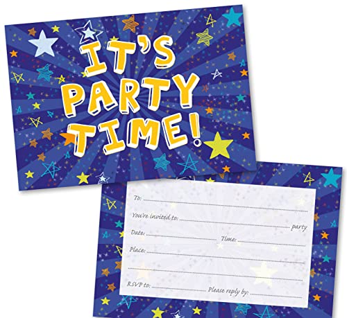 Party Invitations Pack of 36. Blue Starburst Themed Invitation with Matching envelopes. 120 x 172mm. Party Invites Birthday Party Invitations. Suitable for All Ages.