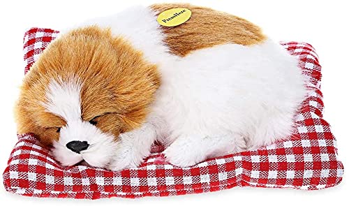 Simulation Lovely Dog That Make Sounds Doll Cute Sleeping Plush Dog Puppy on Mat Stuffed Decorations Furnishing Article and Craft,1Pcs Sleeping Dog with A Mat (1 pcs Color G)