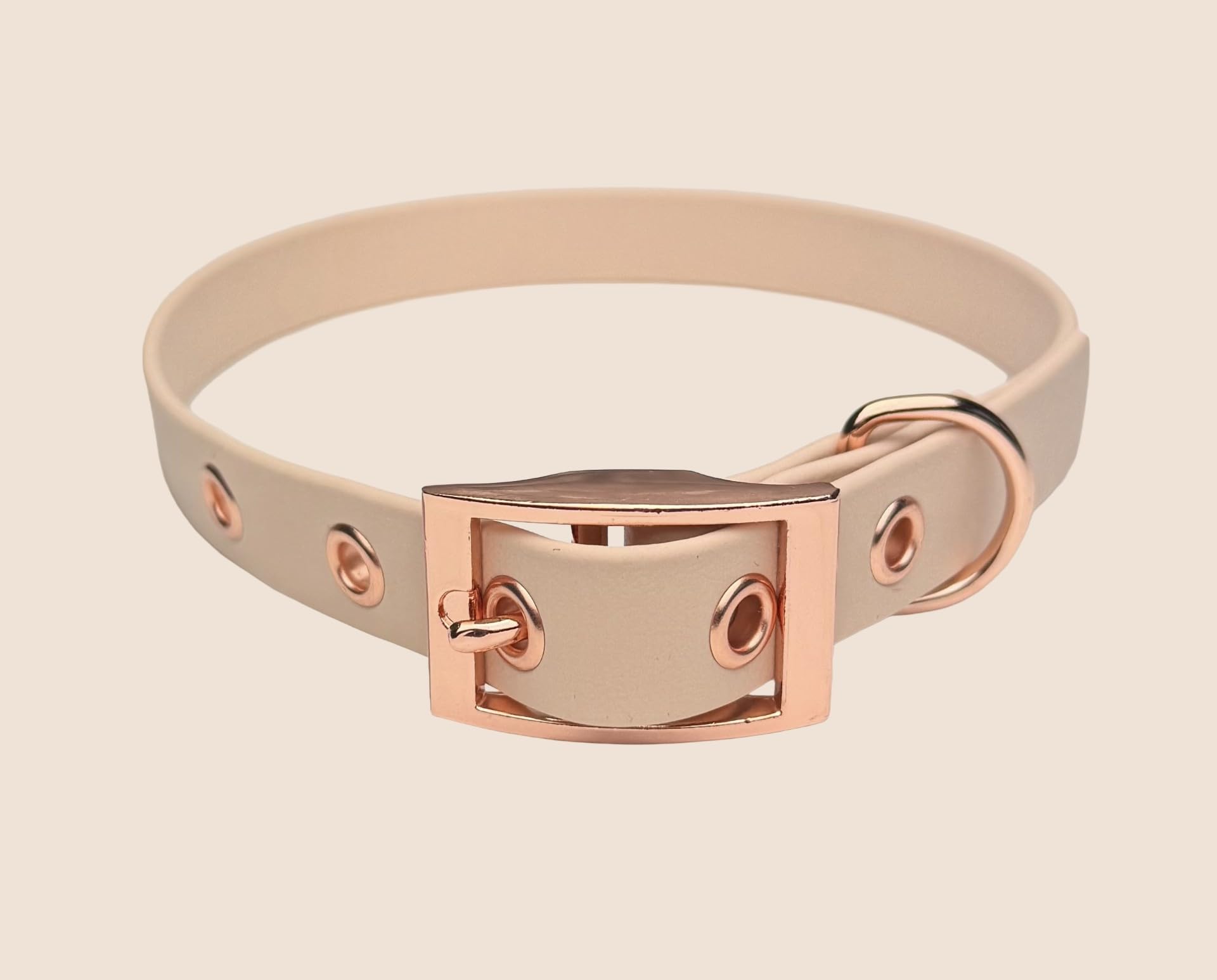 Genuine Biothane Waterproof webbing adjustable Dog Collar by eSKay with buckle. (Powder Tan, Medium 16-20 inches)