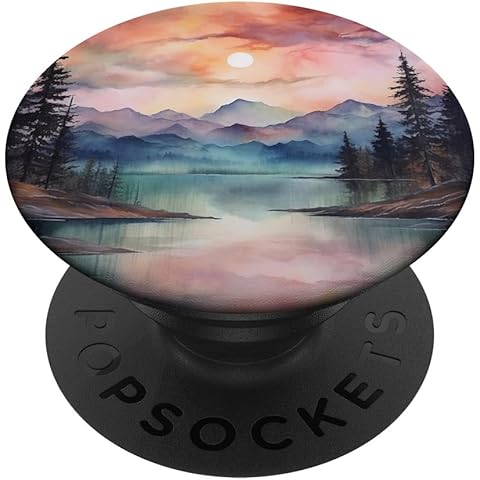 Watercolor Mountains Landscape Lake PopSockets Adhesive PopGrip
