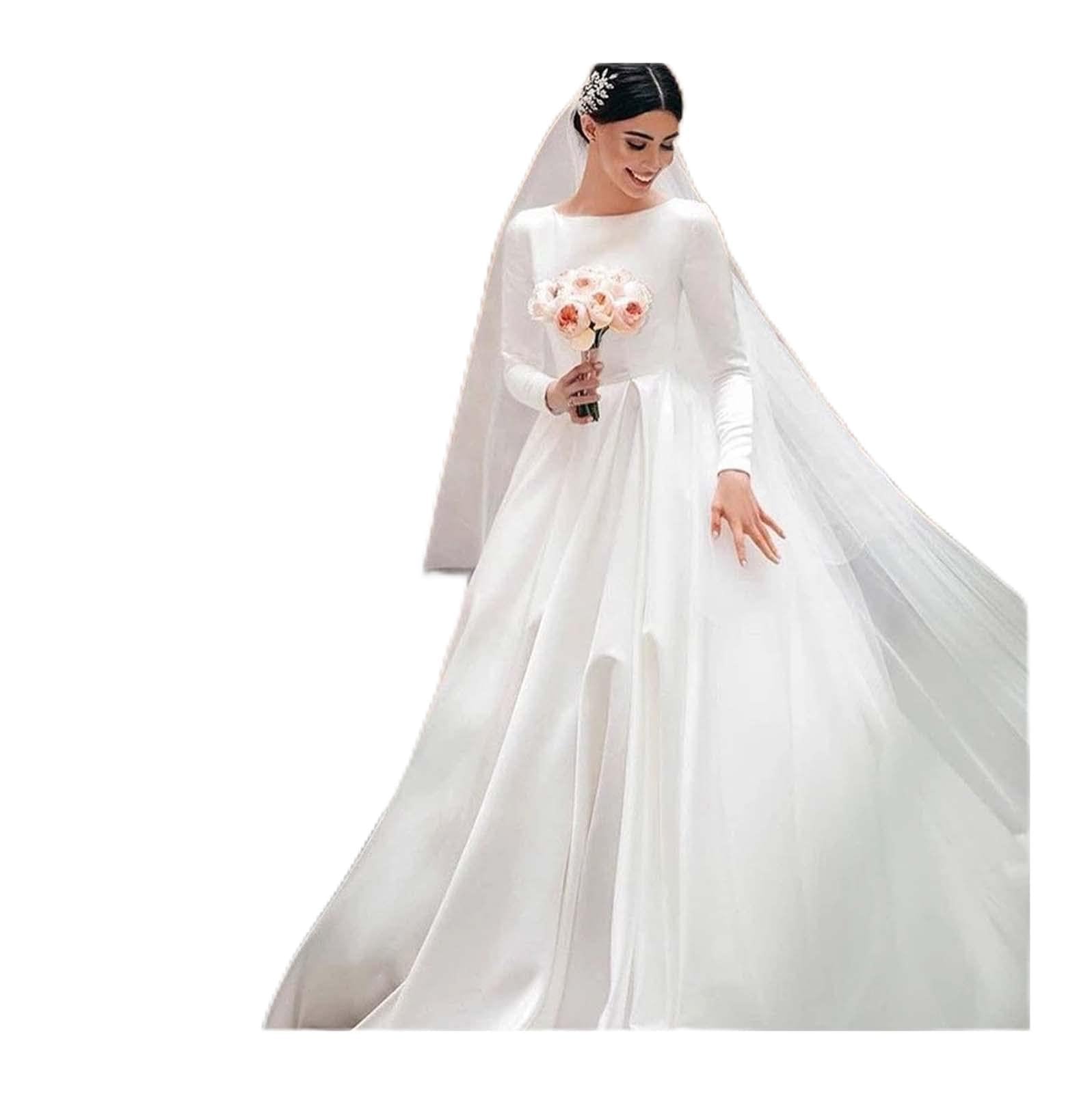Vestido de Novia de Satén para Bodas Femeninas, Blanco, 14