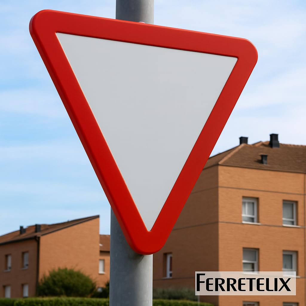 FERRETELIX® Señal Metálica Homologada MOPU R-1 | Ceda el Paso | 70 cm | Reflectante N1 | Señal de Tráfico Oficial para Vías Públicas y Privadas
