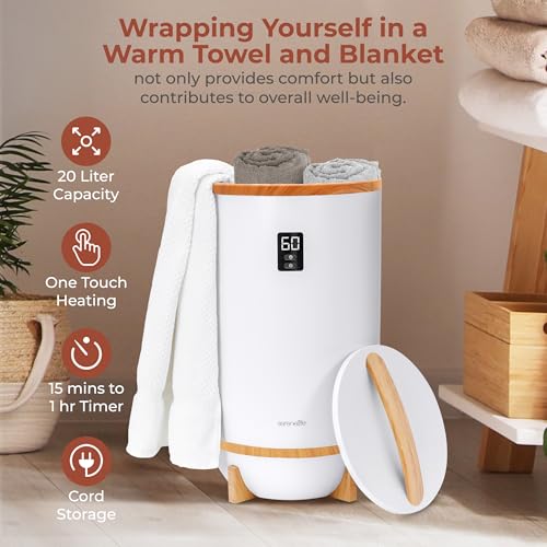 SereneLife Towel and Blanket Warmer - Single Touch Portable Towel Heater for Bathroom, Fragrant Disc Holder, LED Ring, 2 Large Towel Capacity, Built-in Timer (15-60 mins), Auto Shut-Off (White) by SereneLife - Image 6