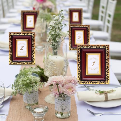 Image of 12 Pack 2 x 3 Inch Mahogany Gold Small Picture Frames Bulk | Vintage Resin Mini Antique Ornate Retro Baroque Photo Frames for Wall Hanging Tabletop Home Decor Wedding Christmas Display