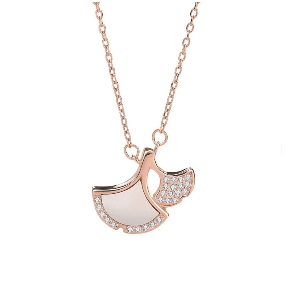 MOCHAMIK Anhänger Halskette Ginkgoblatt 925 Sterling Silber Lucky Rose Gold Damen Schlüsselbeinkette für Frauen