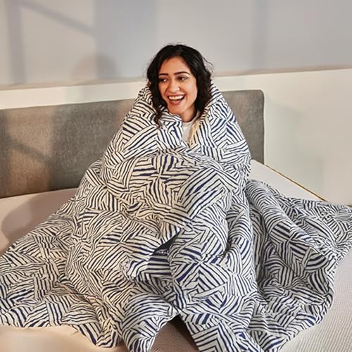 Image of SleepyCat Luxurious All Season Reversible Printed Comforter - 200 TC | Hotel Like Feel with Down Alternative Lightweight Microfiber Fill, Double Size 90x100 Inches (Blue Criss Cross)