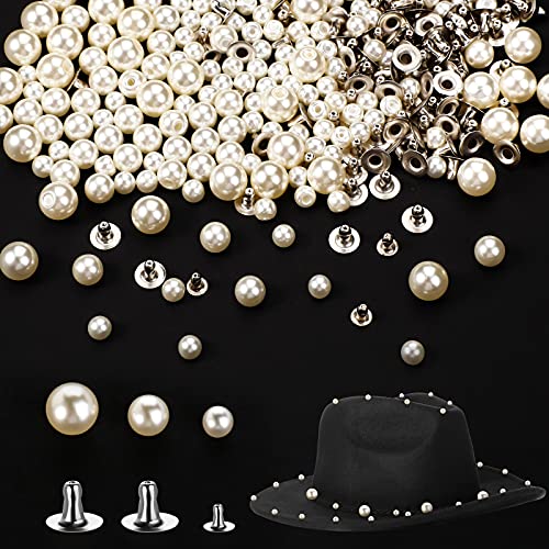 400 Pearls for Clothing Decoration Mix Size Include 200 Rivets for Fabric and 200 Faux Pearls Jean Decor Leather Hat Shoe Clothes Bag Skirt Bridal Veil DIY Accessories, Tool Fix(6mm, 8mm, 10mm)