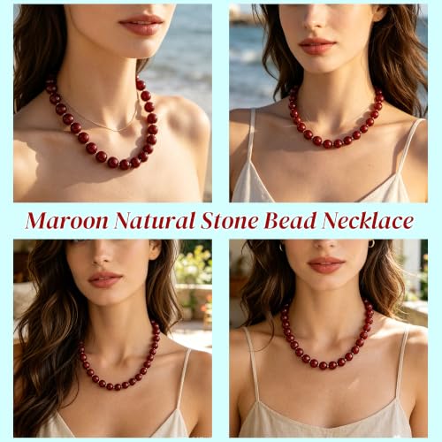 Image of GINAZL Natural Stone Beaded Choker Necklace for Women, Chunky Multicolor Gemstone Handmade Necklace, Boho 12MM Bead Summer Beach Jewelry Gifts for Women