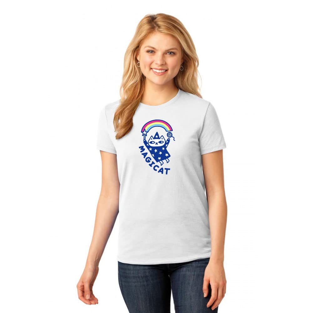 KadakMerch Magicat l 100% Super Soft Cotton l Round Neck Half Sleeve T-Shirt for Women| Funny Cute Sarcasm Dark Humor