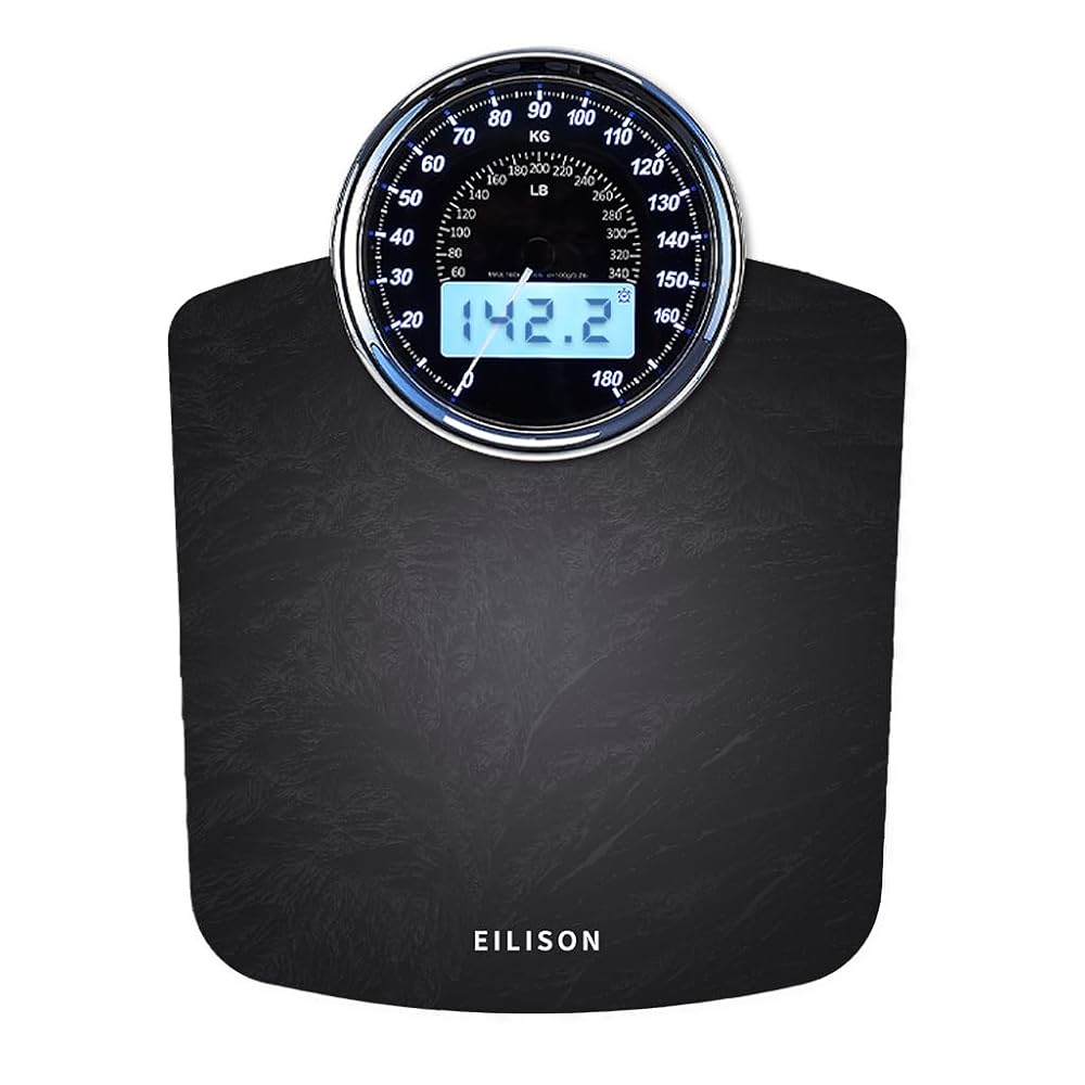 EILISON Highly Advance 2-in-1 Digital & Analog Weighing Scale for Body Weight-400lbs, 4 High Precison GX Sensor Accurate, Thick Tempered Glass, Extra Large Display (red) (New Black)