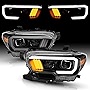 AmeriLite for 2016-2022 Toyota Tacoma TRD w/Original LED DRL Version Tube Quad Projector Black Replacement Headlight Assembly Pair - Passenger and Driver Side