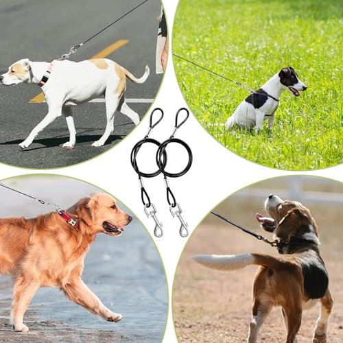 Omnikryp 2 Stück Hundeleine, 60 cm Führleine mit Karabiner Stahldrahtseil, Hundeleinen Wetterfeste, Hundeleine Bissfest zum Trainieren und Gassi Gehen für Welpen Kleine Mittlere Große Hunde, Schwarz