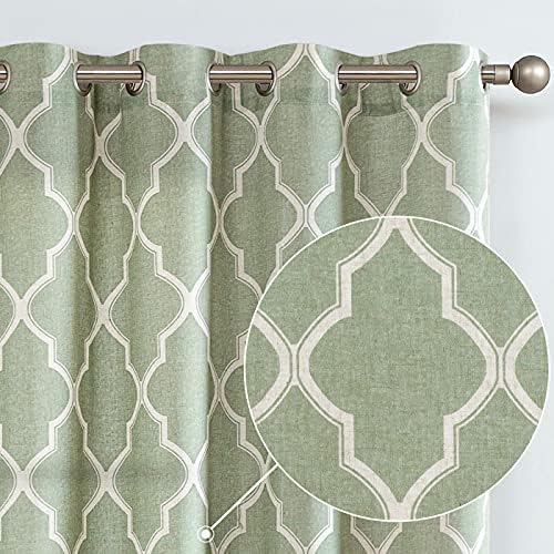 jinchan Curtains Sage Green Linen Living Room Drapes Light Filtering Moroccan Tile Print Window Treatment for Bedroom Curtain Flax Textured Geometry Lattice Dining Room 108 Inch Length 2 Panels