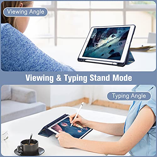 Image of Fintie Hybrid Slim Case for iPad 9th / 8th / 7th Generation (2021 /2020 / 2019) 10.2 Inch - [Built-in Pencil Holder] Shockproof Cover with Clear Transparent Back Shell, Ocean Marble