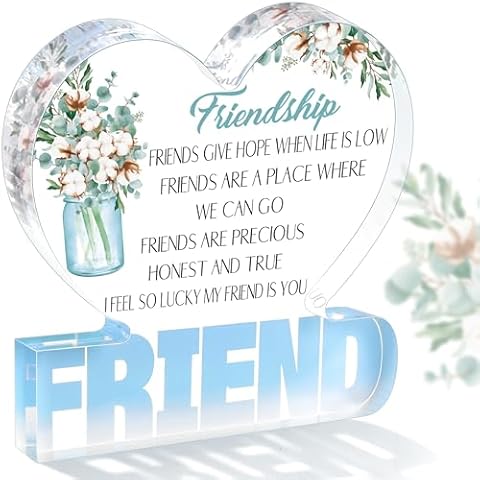 Gift for Friend Friendship Birthday Gifts for Women Delicate Acrylic Heart Plaque Bestie Present 5.9 x 5.9 inch Best Sister Gift Thanksgiving Christmas Birthday Thank You Gift for Women Cover