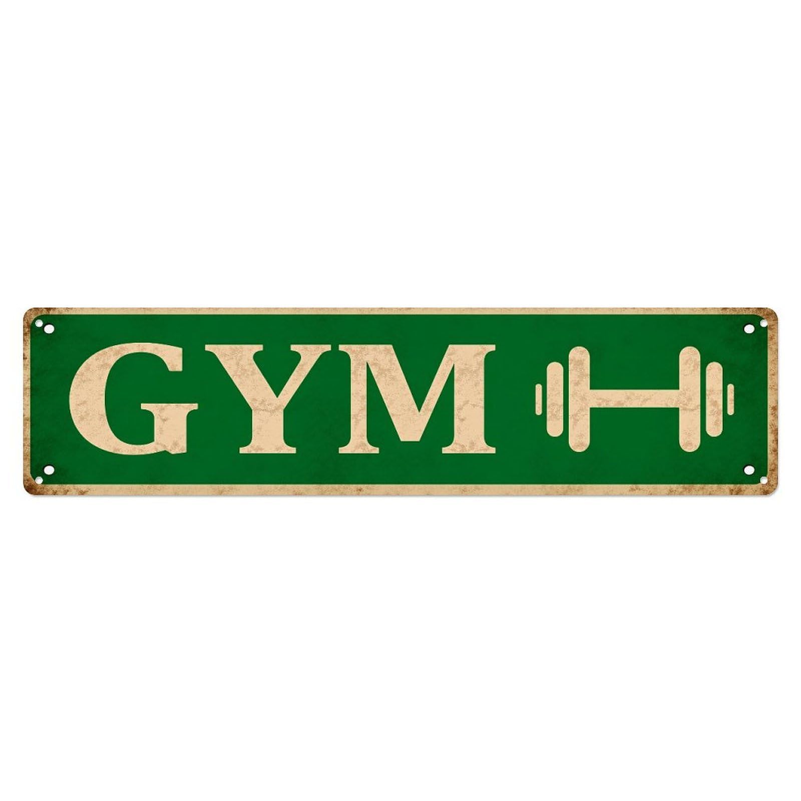 Green Background White Text Gym Dumbbell Symbol Metal Tin Sign Plaque