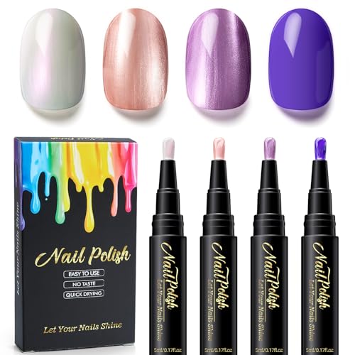 4PCS Nagellackstift Schnelltrocknend - Nagellack Schnelltrocknend Wasserbasis Nail Arts Pen Ohne UV Lampe (4pcs glitzer style)