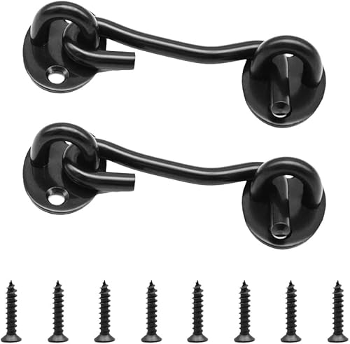 Paquete de 2 ganchos de privacidad de 3 pulgadas y pestillo de ojal, cerradura de puerta de granero negro, ganchos de cabina de acero inoxidable con