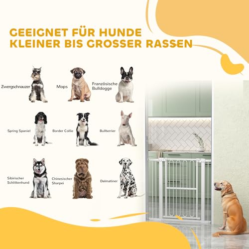 PawHut Treppenschutzgitter 94cm Türschutzgitter Absperrgitter ohne Bohren 76-104 cm Schutzgitter aus Stahl für Hunde, Haustiere Treppen, Tür, Weiß