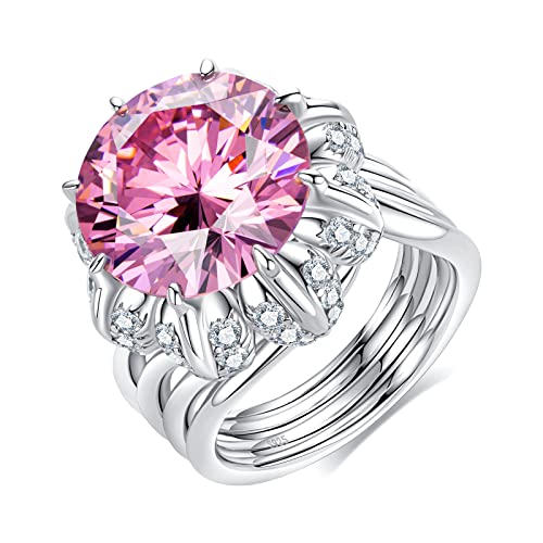 Gobaalele Hearts & Arrows Cut Engagement Ring, 6Ct 5A Cubic Zirconia Pink Stone Spinel Lab Grown Diamond Simulated, White Gold Plated 925 Sterling Silver Cz Cocktail Promise Vintage Statement Anniversary Tail Ring For Women Size6.0 #TOP25