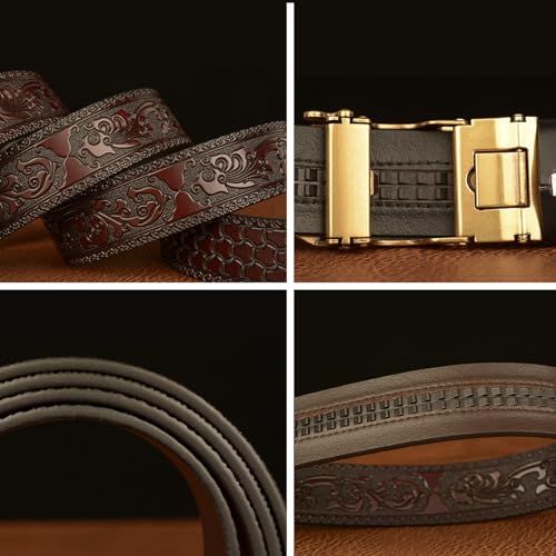Ratchet Leather Belts Adjustable Automatic Buckle Floral Embossed Golden Dragon Engraving Gothic Punk Style Belt3