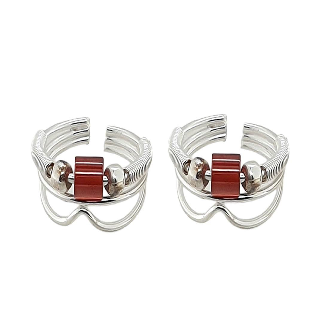 sahiba gems Pure Silver (Chandi) Designer Red Bead Design Toe Rings/Bichiya For Women ~ Pack in 2 Pieces-picture-37