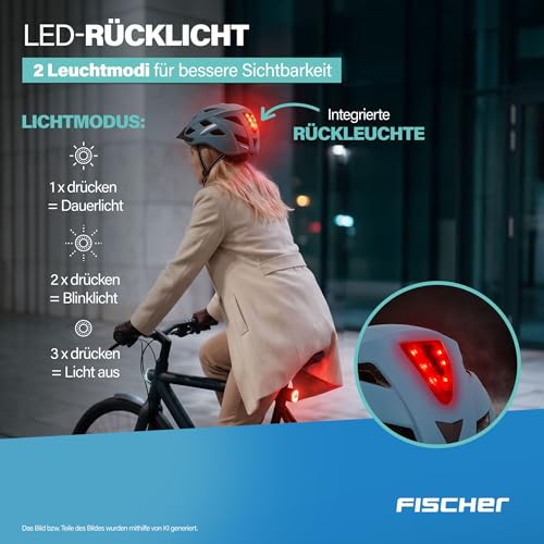 FISCHER Erwachsene Fahrradhelm, Radhelm, Cityhelm Urban Plus Chicago, L/XL, 58-61 cm, blau, mit integriertem LED-Rücklicht – Ansicht 5