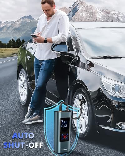 Image of Tire Inflator Portable Air Compressor: Cordless Air Pump for Car Tires 150PSI - Tire Pump with Pressure Gauge for Car Bike Motorcycle Balls (Grey Blue)