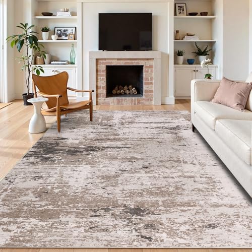 Cekene Tapis Salon 160x230cm Taupe Tapis LavablesDescente de Plancher Abstrait Moderne Antidérapant pour Salle à Manger Bureau de Cuisine