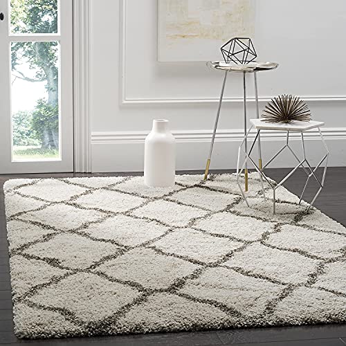 Image of Fur Shaggy Rectangular Rugs And Carpets, Modern Plush Area Rug For Bedroom Living Room Floor Mat Bedside Home Decor Carpet (8X11 Feet, Ivory|Grey)