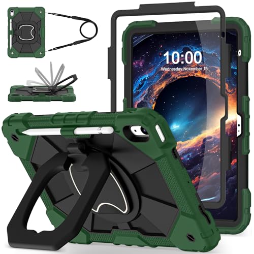 Image of WESOROL Case for iPad (A16) 11th /10th Generation 2025 /2022 with Screen Protector Rotating Stand Pencil Holder iPad Case 10th Generation Shockproof Cover for iPad 11th /10th Gen Cases,Green Black