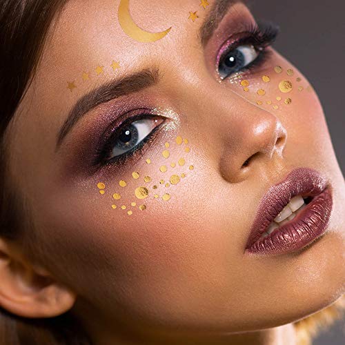 7 Sheets Face Metallic Tattoo Stickers Gold Face Temporary Tattoos Freckle Sticker For Women Girls Halloween Make Up Cosplay (15 Styles) #TOP5