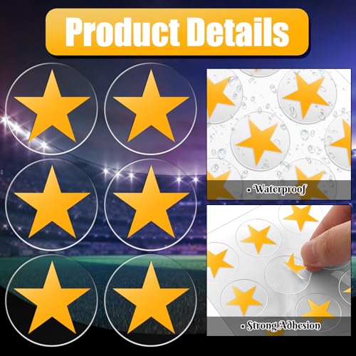 Image of Leinuosen Helmet Stickers Football Baseball Helmet Decals 1-1 /8 Inch Vinyl Sports Football Decals Self Adhesive Hockey Stickers for Hockey, Lacrosse, Batting(Clear Print Yellow, Star)