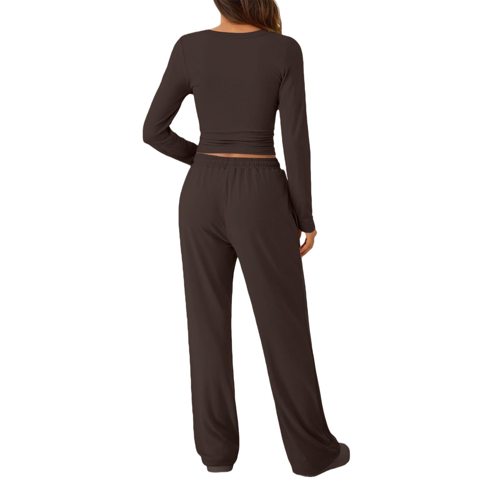 Generico Tuta Donna Sportiva Completa Tute da Ginnastica Due Pezzi Elegante Casual Tuta da Casa Manica Lunga Set Maglia e Pantaloni Larghi con Tasche e Coulisse Completo 2 Pezzi Autunnale Invernale