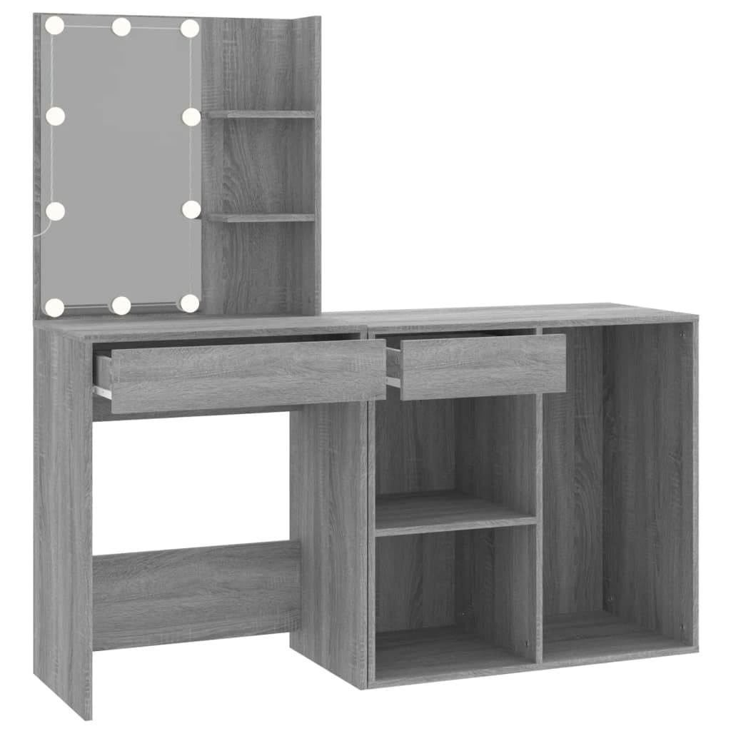 LED-Schminktisch Mit Schrank Grau Holzwerkstoff | Mit Spiegel, USB-Licht Warm-Kaltweiss, Stauraum, Make-up Tisch