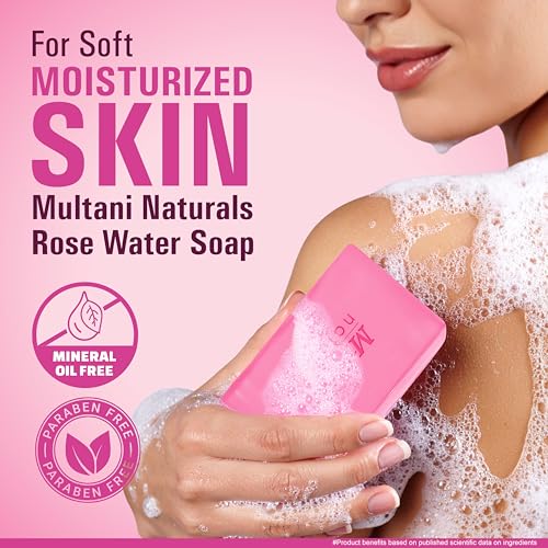 Image of Multani Naturals Rosewater & Aloe Vera Soap Bar For Bath (125gm - Pack of 6) | Paraben Free | Clinically Tested | Herbal Soap Bar with Rose Water & Glycerin | Helps Sooth & Calm Irritated Skin, Hydrate & Softens Skin | For All Skin Types | Soap For Men & Women