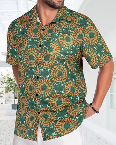 Image of Men Hawaiian Shirt Short Sleeve Summer Beach Button Down Shirts with Pocket