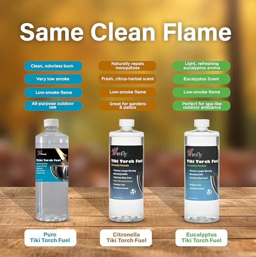 Image of Firefly Fuel Tiki Torch Fuel, 32oz Outdoor Lamp Oil, Pure Odorless Formula, Clean Burning, Low Smoke, Long-Lasting Fuel for Tiki Torches and Lanterns