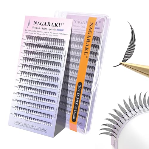 NAGARAKU Comic Spire Pestañas 240 Fans Manga Anime Prefabricadas Abanicos Ultraligeros Moldeado en Una Pieza Volumen Suave Base Plana Fáciles De Aplicar Pre-Fans Wipsy Eyelash Cluster (0.07 C 8-15mm)