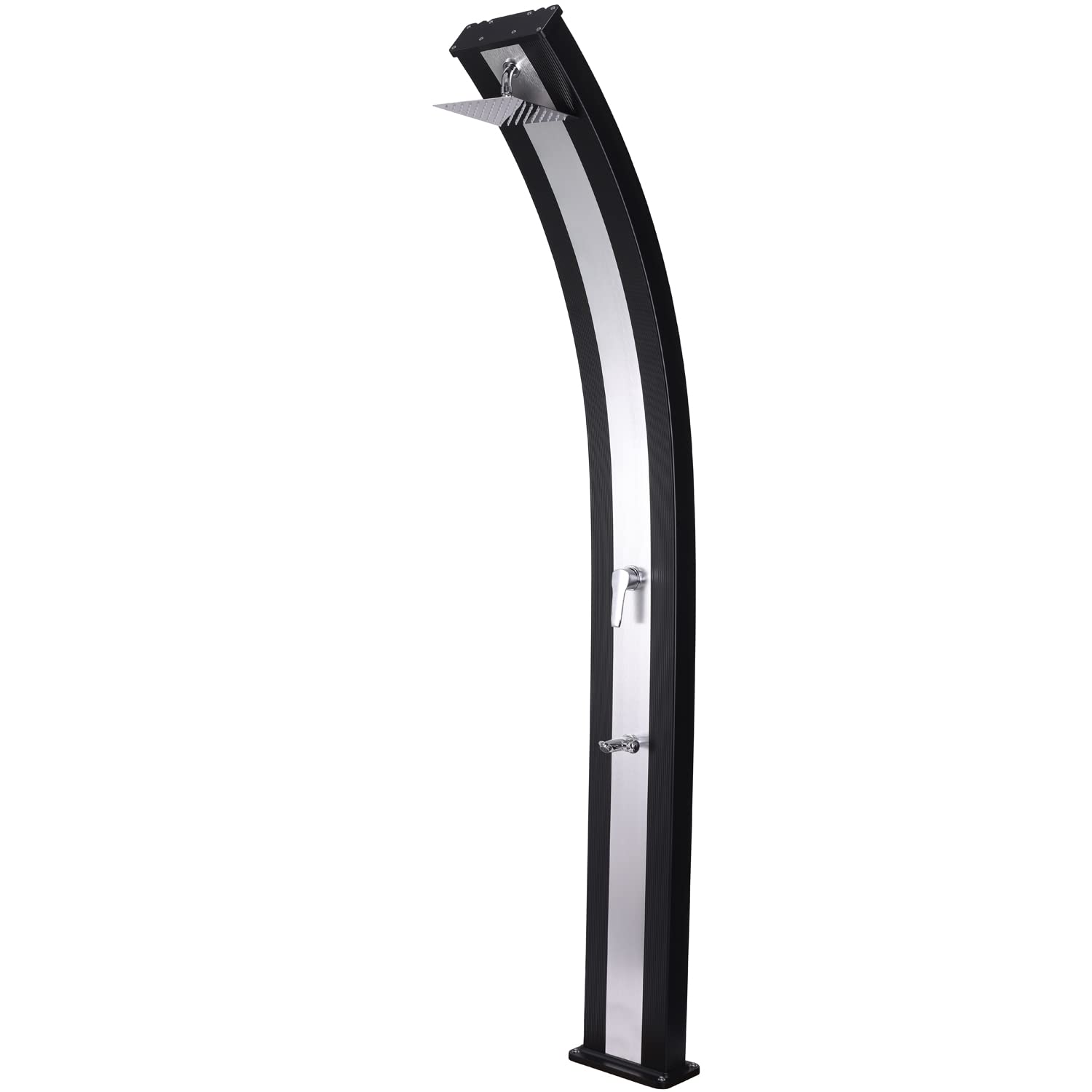 STEINBACH Ducha Solar Slim Line Duo – 049048 – Práctica Ducha de jardín en Aspecto de Acero con depósito de Aluminio de 40 l y Cabezal de Ducha autodescalcificador, 2,25 m de Altura