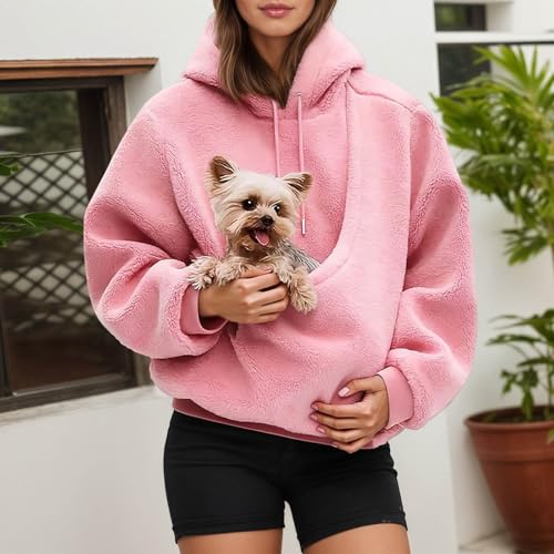 Womens Cat Pouch Hoodie Kangaroo Pocket Dog Pouch Sweatshirts Pet Carrier Animal Holder Long Sleeve Pullover Tops - image 3