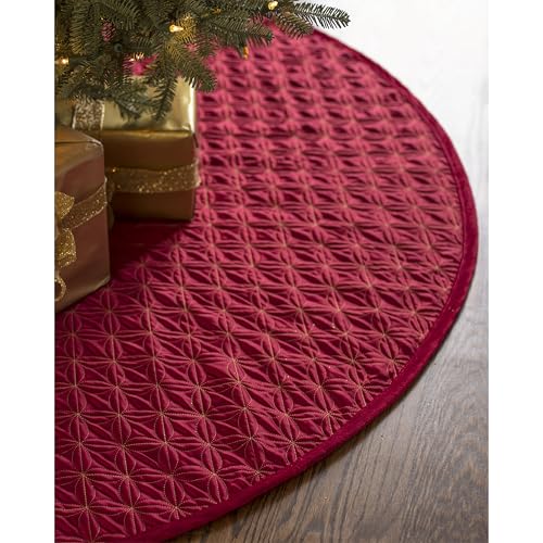 Balsam Hill Lancaster Quilted Christmas Tree Skirt - Reversible Tree Skirt with Metallic Gold Threading, Cardinal Red, 84