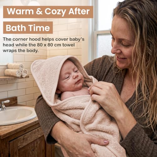 Image of 100% Organic Cotton Woven Hooded Baby Bath Towels Gift 31x31 inch