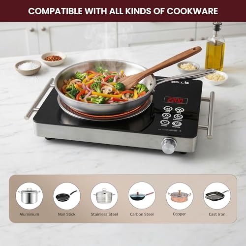 Image of iBELL IBL CROWN 22, 2000W Infrared Induction Cooktop |2 year warranty, Touch Panel, Temp Control & Energy Efficient, Compatible with All Cookwares (Black)