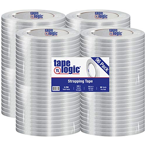 Aviditi Tape Logic 3/8 Inch x 60 Yards, Reinforced Glass Filament Strapping Tape, Clear, for General Bundling, Shipping and Packing (96 Rolls)