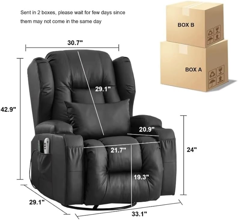 Elderly Lift Recliner Chair Genuine Leather Electric Recliner with Massage and Heating Cup Holder USB Ports Lumbar Pillow 360 Degree Swivel Rocking Chair for Living Room